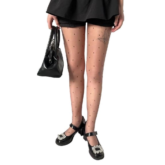 Women Thin Candy Colored Stockings Small Dots Print Sheer Pantyhose Tights