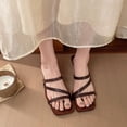 thumbnail image 1 of Women Thin Crisscross Strap Square Toe Clear Mini Heel Slide Sandals Brown 8.5, 1 of 5