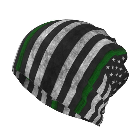 Women Thin Green Line Flag Slouchy Beanie Hat Stretch Turban Hats Headwear Caps Baggy Skull Sleep Scarf