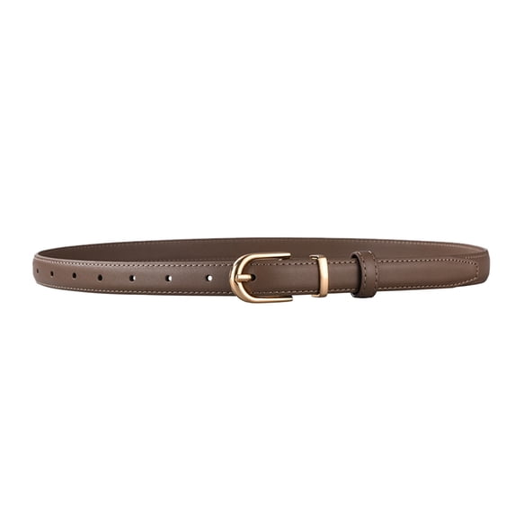 Women Thin Leather Belt Jeans Dress With Gold Alloy Buckle, Coffee