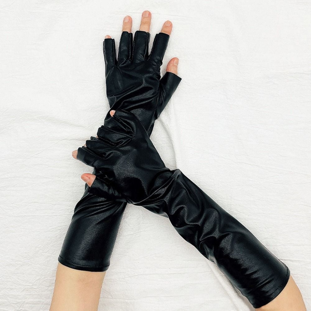Womens black fingerless leather gloves deals