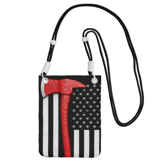 Women Thin Red Firefighter Line Axe Flag Pattern Small Cell Phone Crossbody Bag Adjustable And Detachable Shoulder Strap