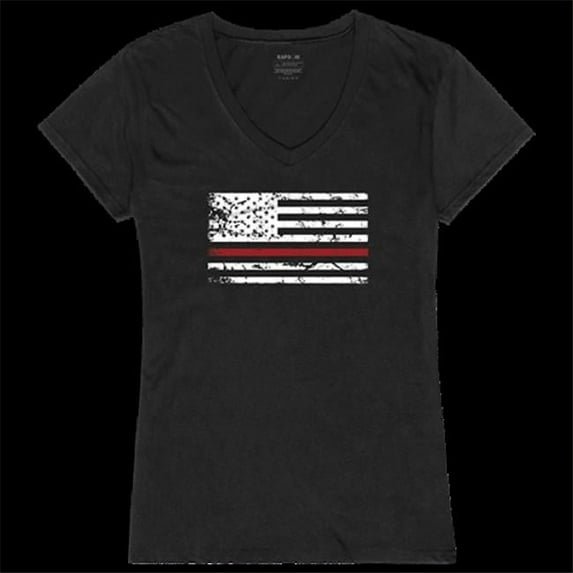 Women Thin Red Line Graphic Short Sleeve V-Neck T-Shirt, Black - 2X