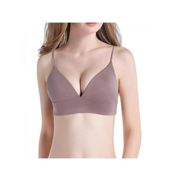 Women Thin Shoulder Strap Padded Sport Bra Lady Seamless Deep V Underwire Bra Bikini Bra Brassiere Underwear