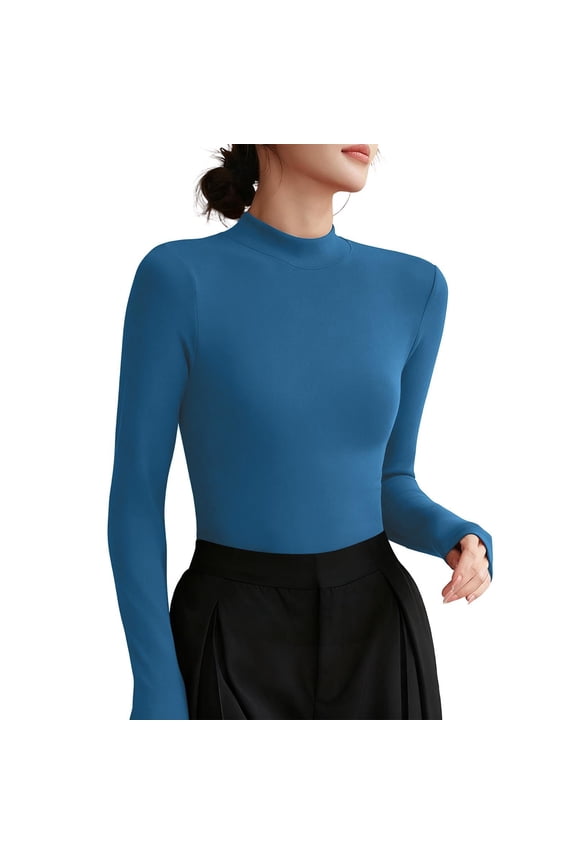 Women Thin Tight Shirts Stretch Mock Neck Long Sleeve Base Layer Top Skinny Thermal Fitness Pullover Soft Comfy Shirt