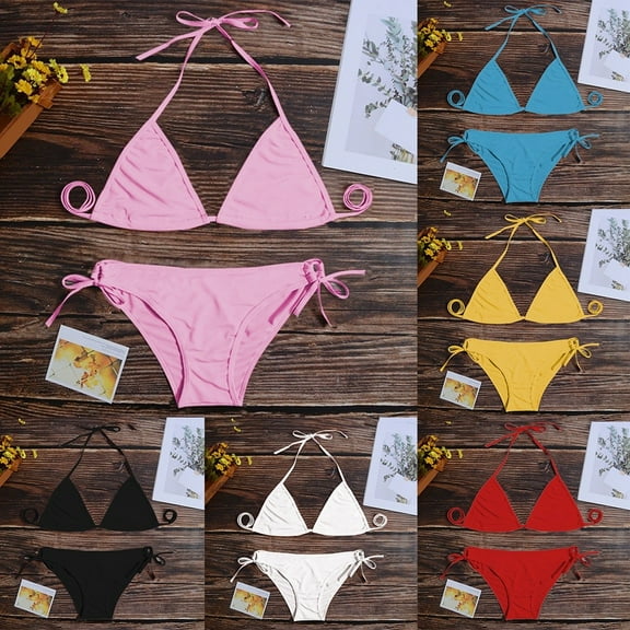 Women Thong Bikini Set Sexy Swimsuit Bandage Style Brazilian Swimwear Summer Red S YIWEI