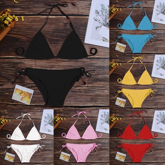 Women Thong Bikini Set Sexy Swimsuit Bandage Style Brazilian Swimwear Summer White XL YIWEI