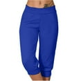 thumbnail image 1 of Women Three-quarter Pants Solid Color Loose Trendy Breathable Casual Travel Capri Sweatpants with Pockets High Waist Summer Cool Stretchy Capri Trousers, 1 of 6