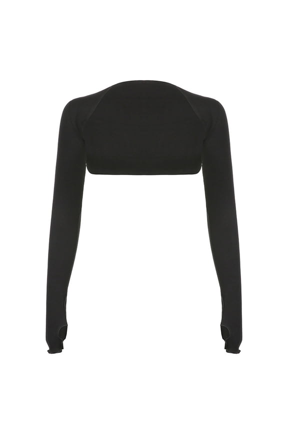 Women Thumbhole Long Sleeve Bolero Shrug Solid Color Open Front Cropped Cardigan Top Bodycon Slim Fit Sunscreen Arm Cover for Jacket Shirts