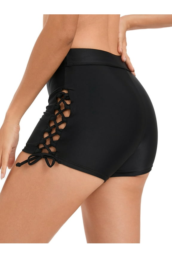 Women Tie Adjustable Swim Shorts High Waisted Bathing Suit Bottoms Tankini Swimsuit Bikini Board Shorts