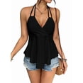 thumbnail image 1 of Women Tie Back Tank Tops Criss Deep V Neck Spaghetti Strap Backless Tanks Going Out Black XL, 1 of 9
