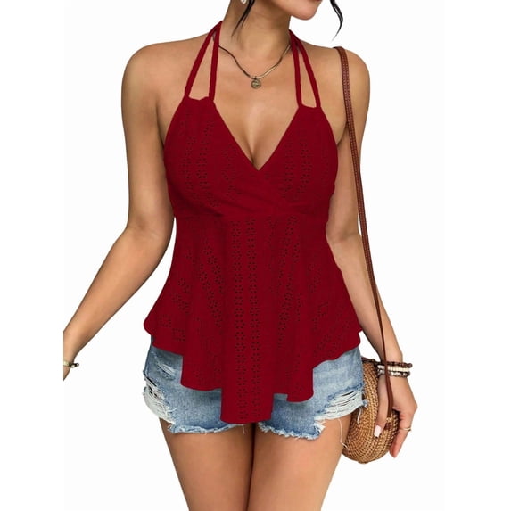 Women Tie Back Tank Tops Criss Deep V Neck Spaghetti Strap Backless Tanks Going Out