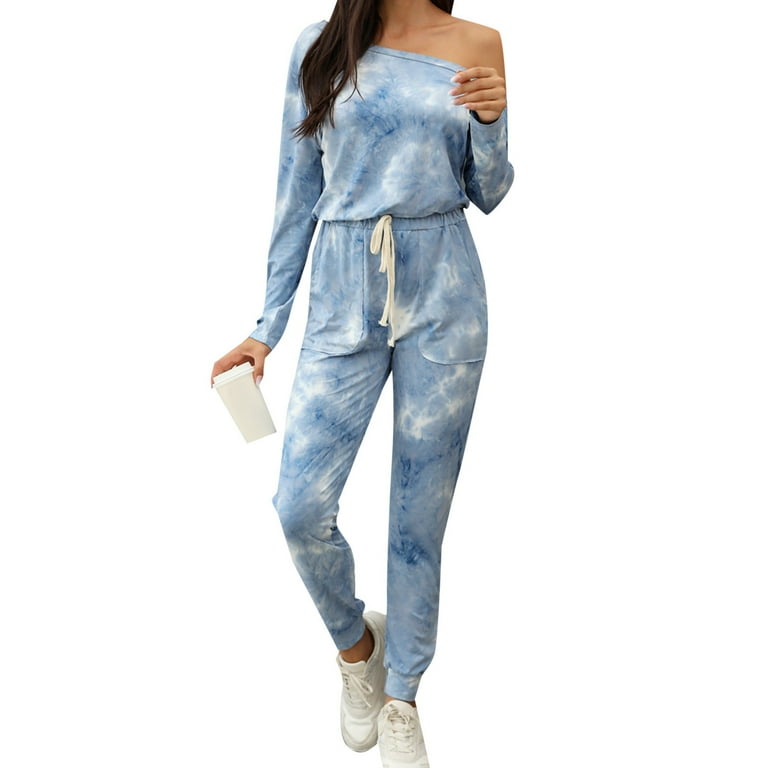 Women Tie Dye Long Sleeved Off The Shoulder Jumpsuit Walmart