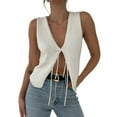 thumbnail image 1 of Women Tie Front Crochet Vest Top Y2k Knit V Neck Sleeveless Open Front Lace Up Vintage Knittd Crop Tank Tops Streetwear, 1 of 8