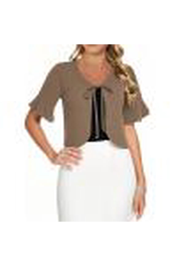 Women Tie Front Cropped Cardigan Lightweight Chiffon Bolero Shrug Short Sleeve Ruffle Crop Top with Dress