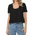 thumbnail image 1 of Women Tie Front Lace Trim Top Sheer Short Sleeve Scoop Neck Button Shirt Y2k Ruffle Flowy Boho Crop Tops Black S, 1 of 8