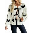 thumbnail image 1 of Women Tie Front Sweater Cardigan Trendy Y2k Knitted Cardigan Cream White S, 1 of 8