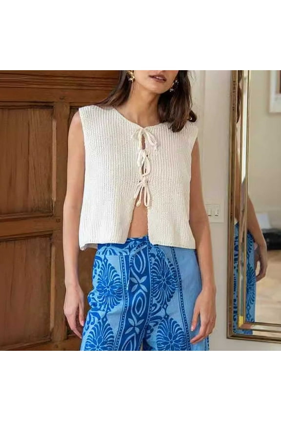 Women Tie Front Vest Top Crochet Vest Sleeveless Casual Knit Open Front Top Going Out Top plus Size Women Long Winter Coats Women's Cardigans Open Front 3x Coats for Women plus Womens Jacket Wool