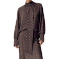 thumbnail image 1 of Women Tie Neck Blouse, Button Down Long Sleeve Bodysuits Top Professional Clothes Brown M, 1 of 8
