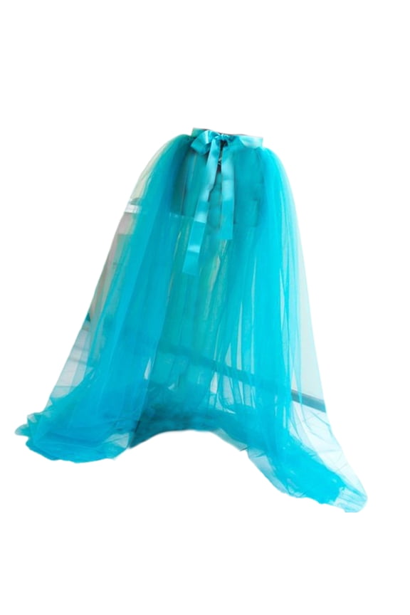 Women Tie Waist Flowing Long Tulle Skirt See Through Mesh Tutus Detachable Long Overskirt for Formal Prom Wedding Party