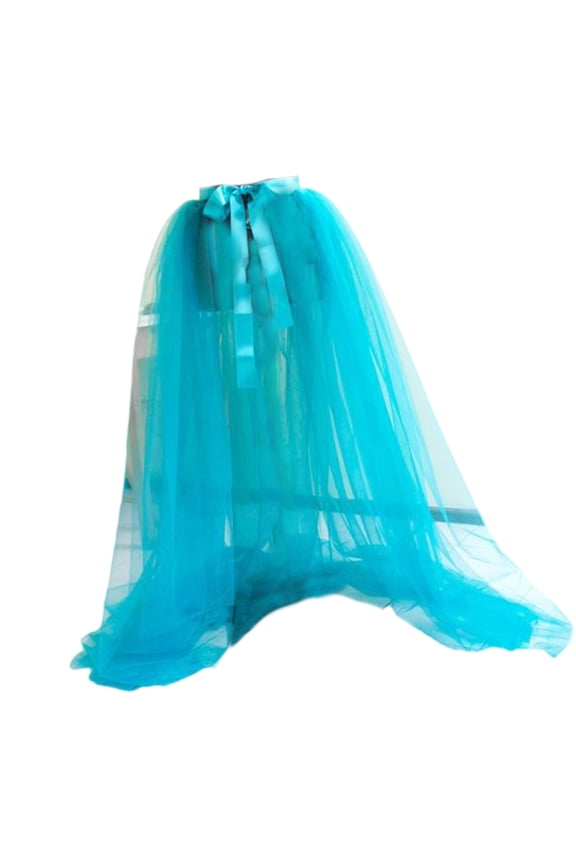 Women Tie Waist Flowing Maxi Tulle Skirt See Through Mesh Tutus Detachable Long Overskirt for Formal Prom Wedding Party