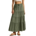 thumbnail image 1 of Deliqiba Women Tiered Long Skirts Pleated A Line Adjustable Elastic Waist with Drawstring Flowy Long Skirt  Green S, 1 of 9