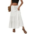 thumbnail image 1 of Parfaitlady Women Tiered Long Skirts Pleated A Line Adjustable Elastic Waist with Drawstring Flowy Long Skirt White L, 1 of 9