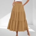 thumbnail image 1 of Women Tiered Solid Color Casual Maxi Skirt with High Waist Flowy Long Skirt with Pockets Beach Vacation Skirt Coffee L, 1 of 8