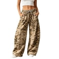 thumbnail image 1 of Women Tiger Stripe Print Wide Leg Pants, Elastic Drawstring High Waist Loose Casual Trousers with Side Pockets, Trendy Streetwear Printed Sweat Pants for Daily Outfit, 1 of 4