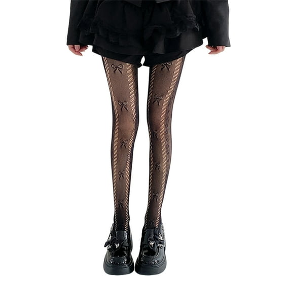 Women Tights Stockings Patterned Tights Thigh Highs Stockings Hollow Hole Bowknot Leggings Pantyhose