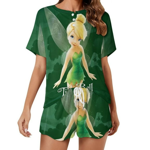 Women Tinker Bel Summer Pajamas Set Loungewear Sleepwear Short Sleeve Shirt with Shorts