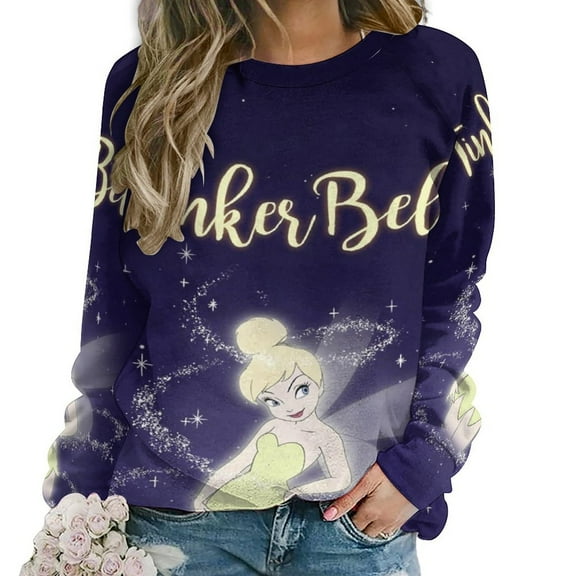 Women Tinker Bell Sweatshirts Long Sleeve Shirts Pullover Crewneck Shirts Tops