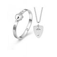 thumbnail image 1 of Women Titanium Steel Love Heart Lock Couple Bracelet with Key Pendant Necklace, 1 of 7