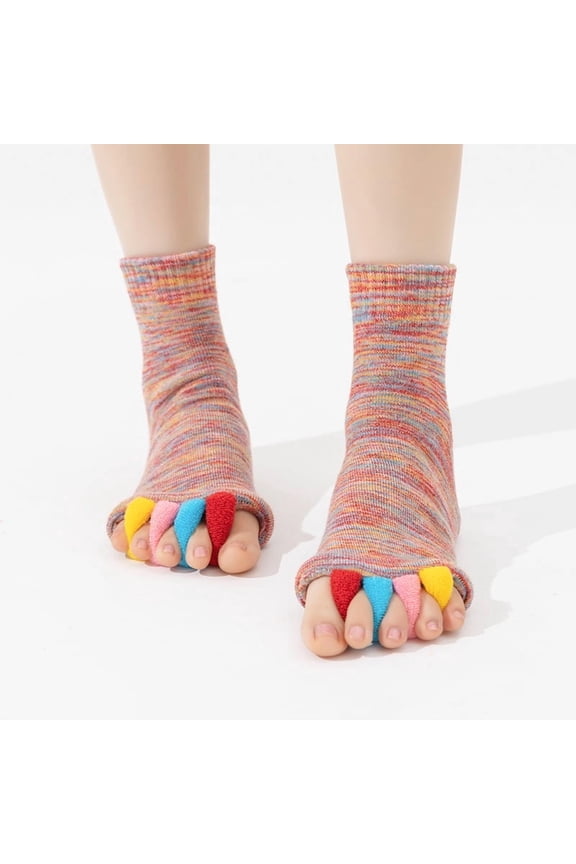 Women Toe Separator Yoga Socks, Five-Toe Open Toe Socks for Foot Alignment and Comfort, Breathable Non-Slip Foot Care Socks for Yoga & Daily Use