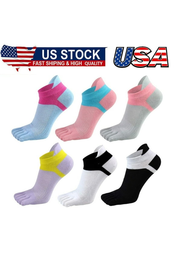 Women Toe Socks 5 Finger Cotton Wicking Athletic 6 Pack