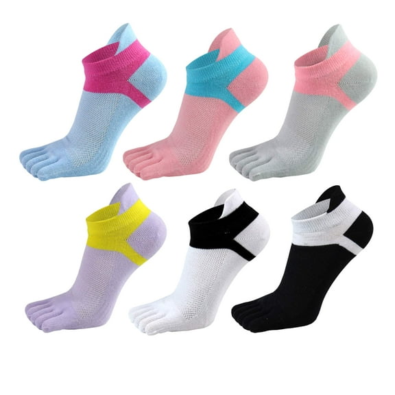 Women Toe Socks 5 Finger Cotton Wicking Athletic 6 Pack