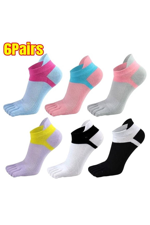 Women Toe Socks 5 Finger Cotton Wicking Athletic 6 Pack