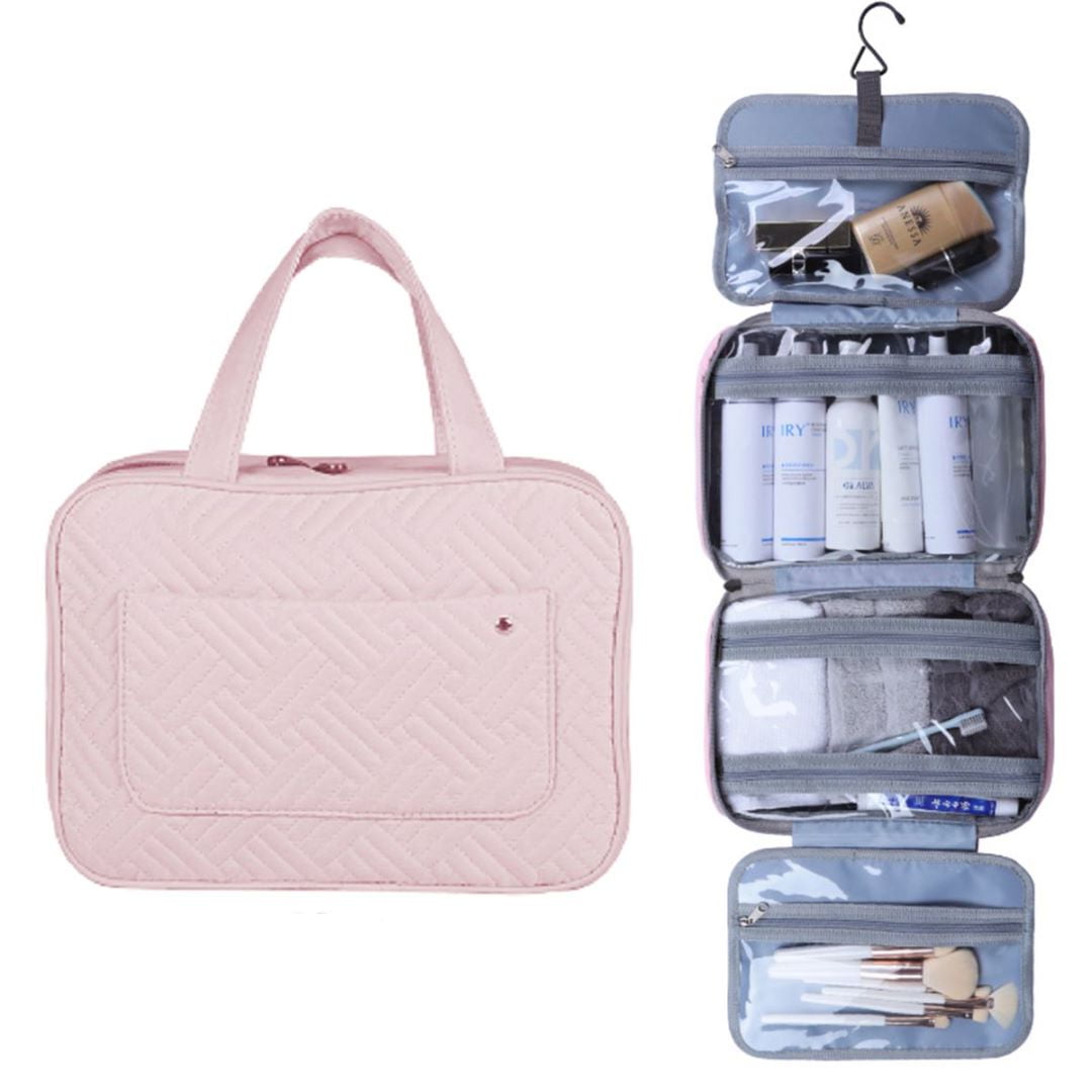  FENGDONG Makeup Toiletry Bag Portable Cosmetic Bag Water  Resistant Travel Essentials Organizer Case with Hanging Hook for Women  Beige : Beauty & Personal Care
