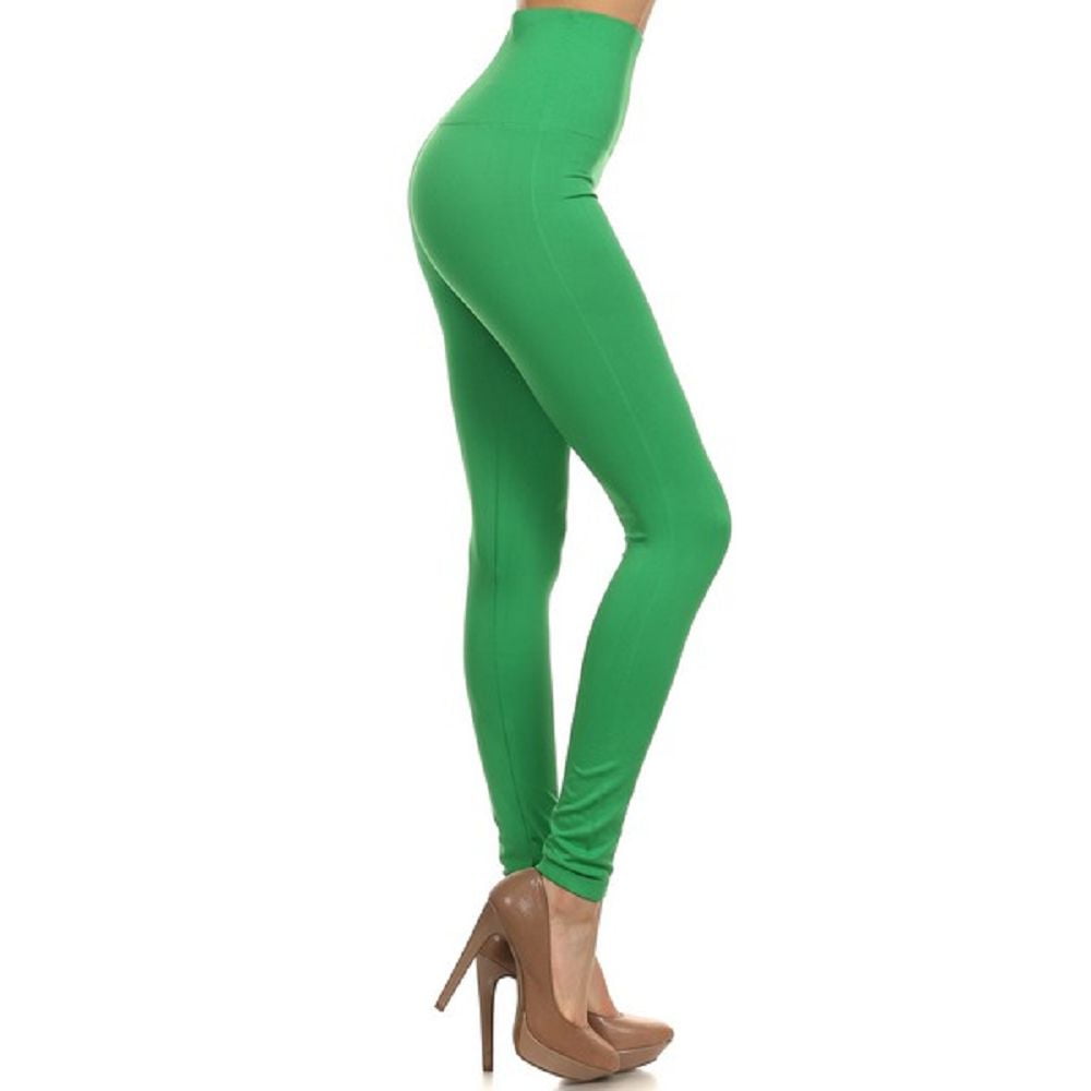 Women Tommy Control Super High Waist Leggings w/5" Waistband Workout Yoga Pants - (Green)