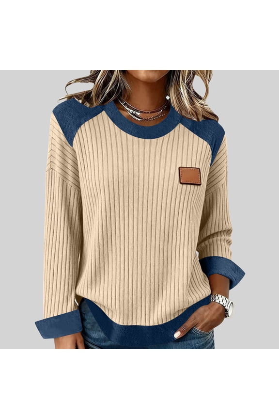 Women Top, 2026 New Solid Casual Long Sleeves Lapel Denim Patchwork Stitching Button Blouse, Made of Breathable Fabric, Loose Fit for Daily Wear, Perfect for Pairing with Pants.