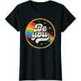 thumbnail image 1 of Women Top Be You Pride LGBTQ LGBT Ally Rainbow Flag Retro Galaxy Casual T-Shirt, 1 of 3