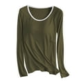 thumbnail image 1 of Women Top Built in Bra Under $10 Crew Neck Long Sleeve Sleep Night Shirt Soft Cotton Pajama Undershirts (L, Army Green), 1 of 3