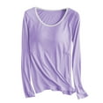 thumbnail image 1 of Women Top Built in Bra Under $10 Crew Neck Long Sleeve Sleep Night Shirt Soft Cotton Pajama Undershirts (XL, Purple 01), 1 of 3