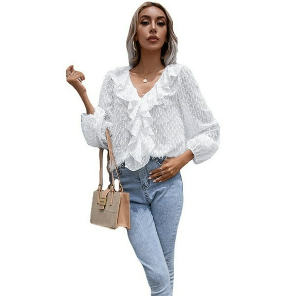 Women Top Flowy Blouse Tops Tassels Solid Color Casual T Shirts Tee Tops V-neck Long Sleeve Loose Fit Pullover