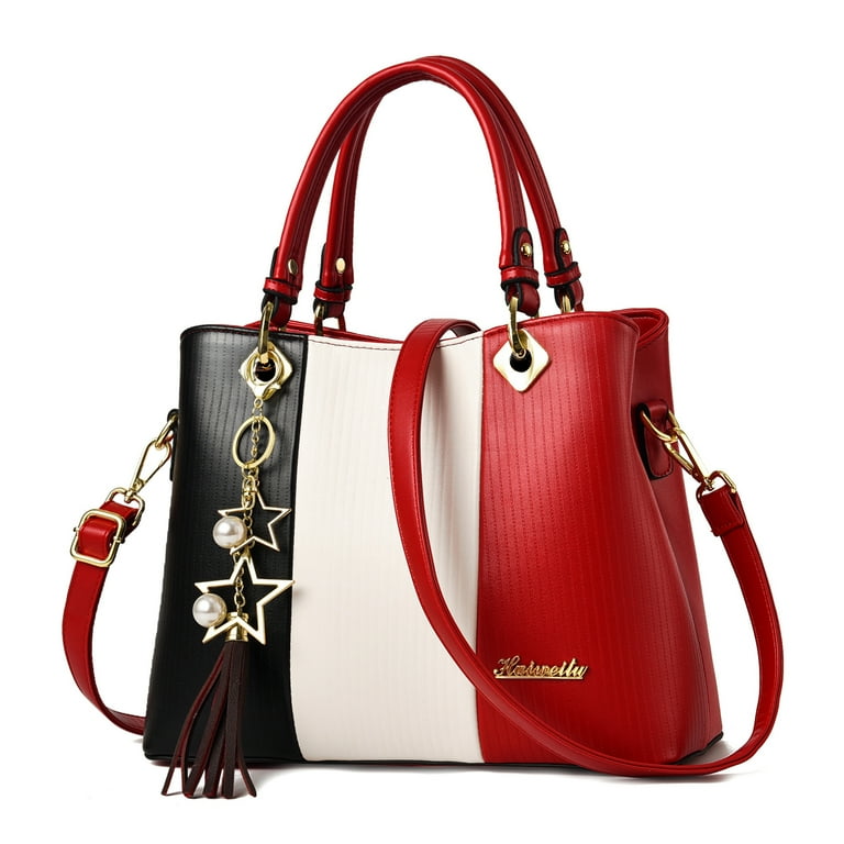 Yuanbang Women Top Handle Bag Elegant Handbags Contrast Color Shoulder Bags PU Leather Small Crossbody Bag Satchel Bag for Casual Daily Red Women s