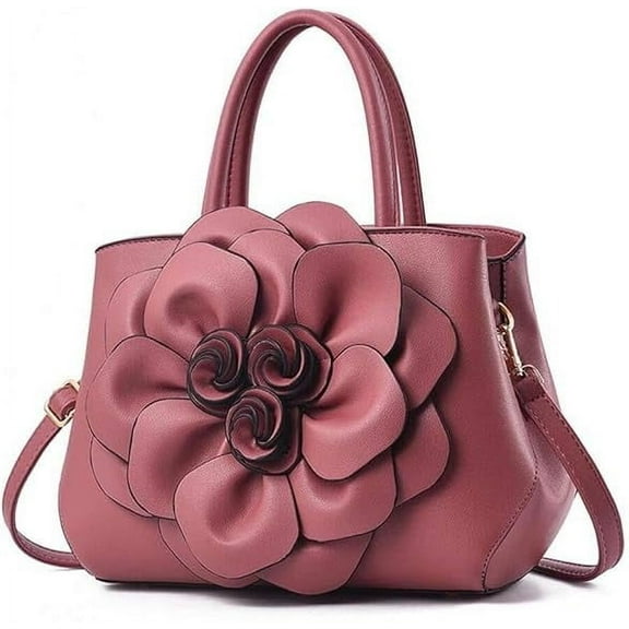 Women Top Handle Satchel Crossbody Bags 3D Flower Top Handle Handbags Elegant Pu Leather Tote Purse Shoulder Bag