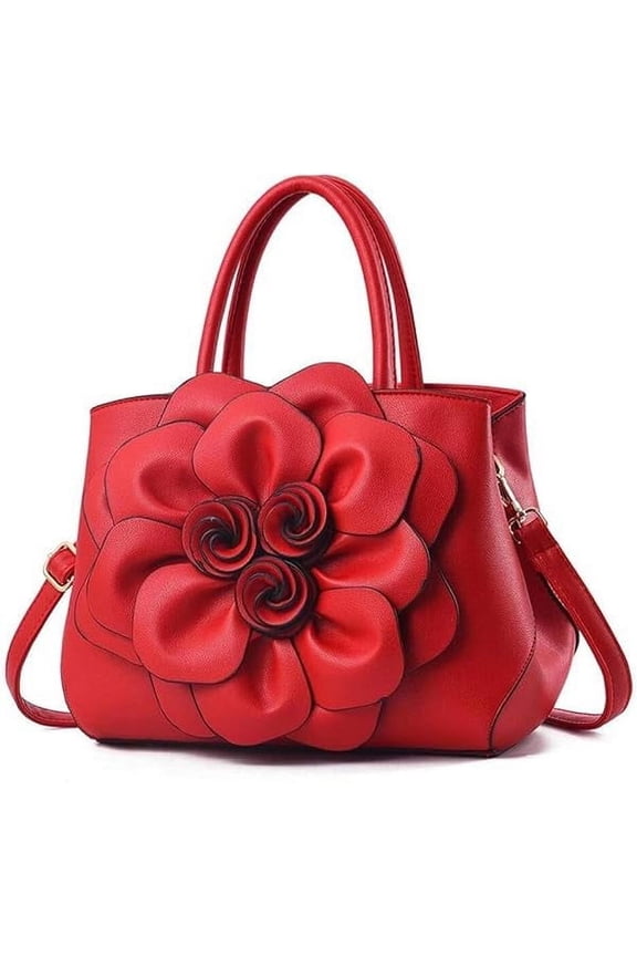 Women Top Handle Satchel Crossbody Bags 3D Flower Top Handle Handbags Elegant Pu Leather Tote Purse Shoulder Bag