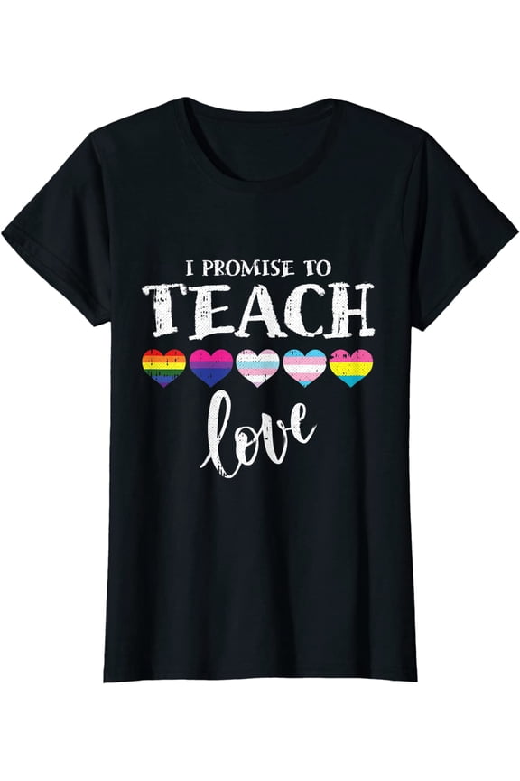 Women Top I Promise To Teach Love LGBT-Q Pride Proud Ally Teacher Casual T-Shirt