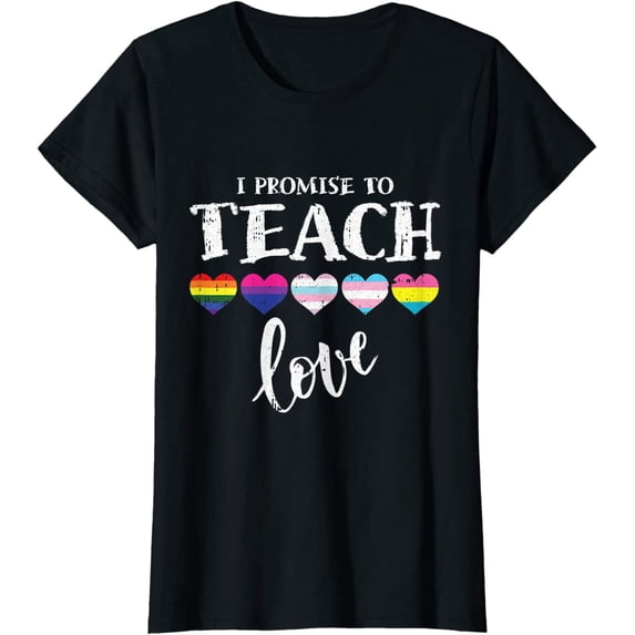 Women Top I Promise To Teach Love LGBT-Q Pride Proud Ally Teacher Casual T-Shirt