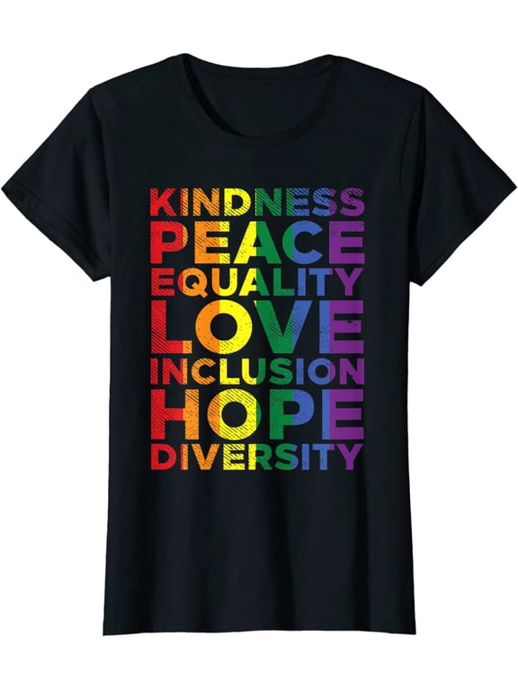 Women Top Kindness Equality Love LGBTQ Rainbow Flag Pride Ally Casual T-Shirt
